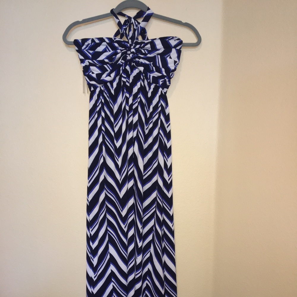 MCM | Blue & White Chevron Stretchy Maxi Dress